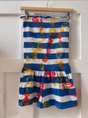 Y2K Joe Boxer Tropical Floral Striped Romper - Strapless Smocked Bodice - Size M